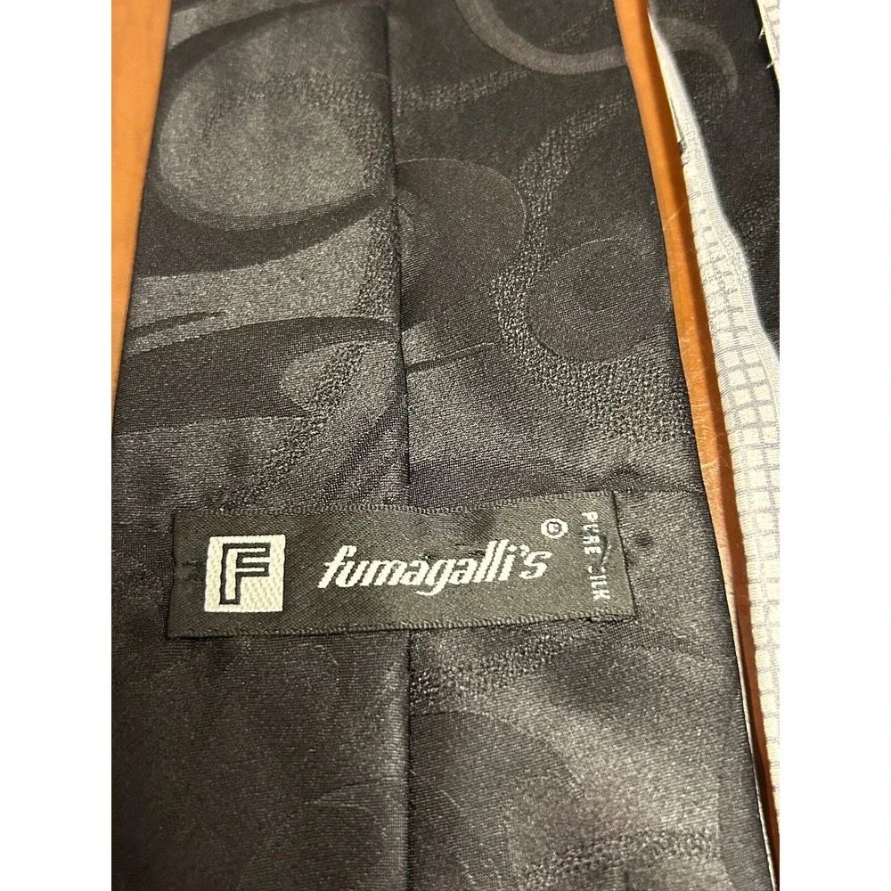 Fumagallis Black & Silver Men's 100% Silk Tie Striped‎ Necktie